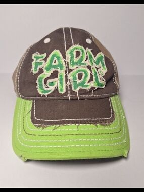 Farm Girl Distressed Two-Tone Cotton Baseball Cap - Brown & Lime